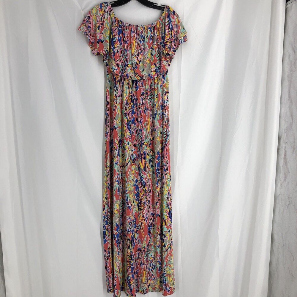 Beeson River Floral Maxi Dress Off Shoulder Coral Size XL